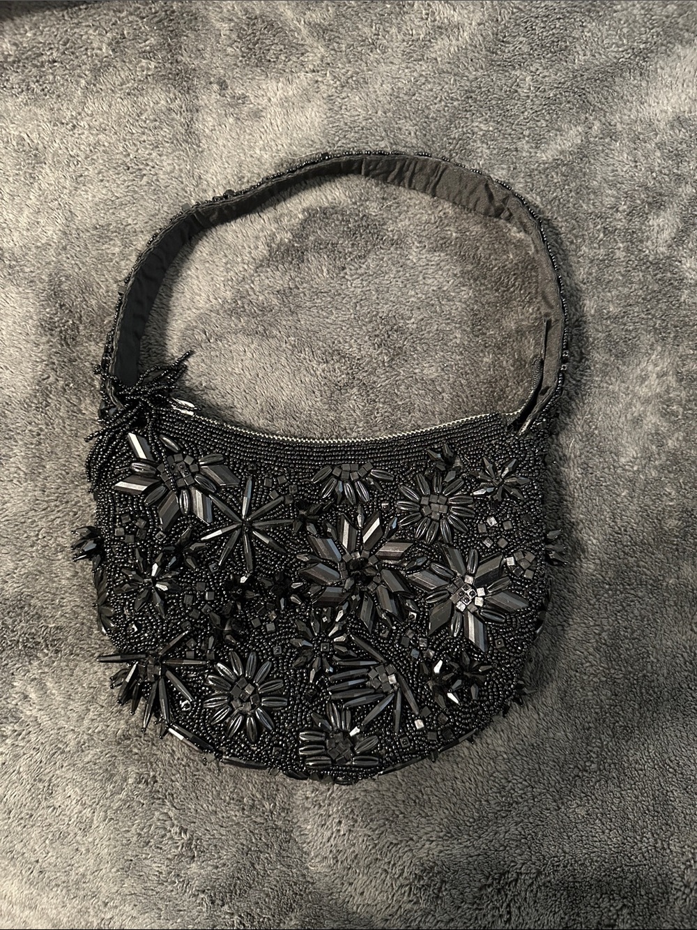 Beaded Floral Evening Bag - Black